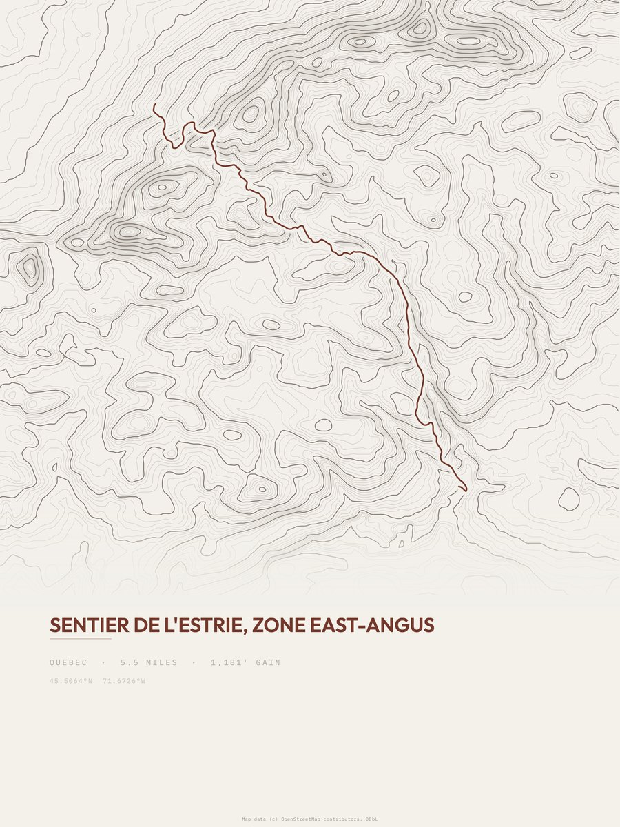 Sentier de l'Estrie topographic trail print
