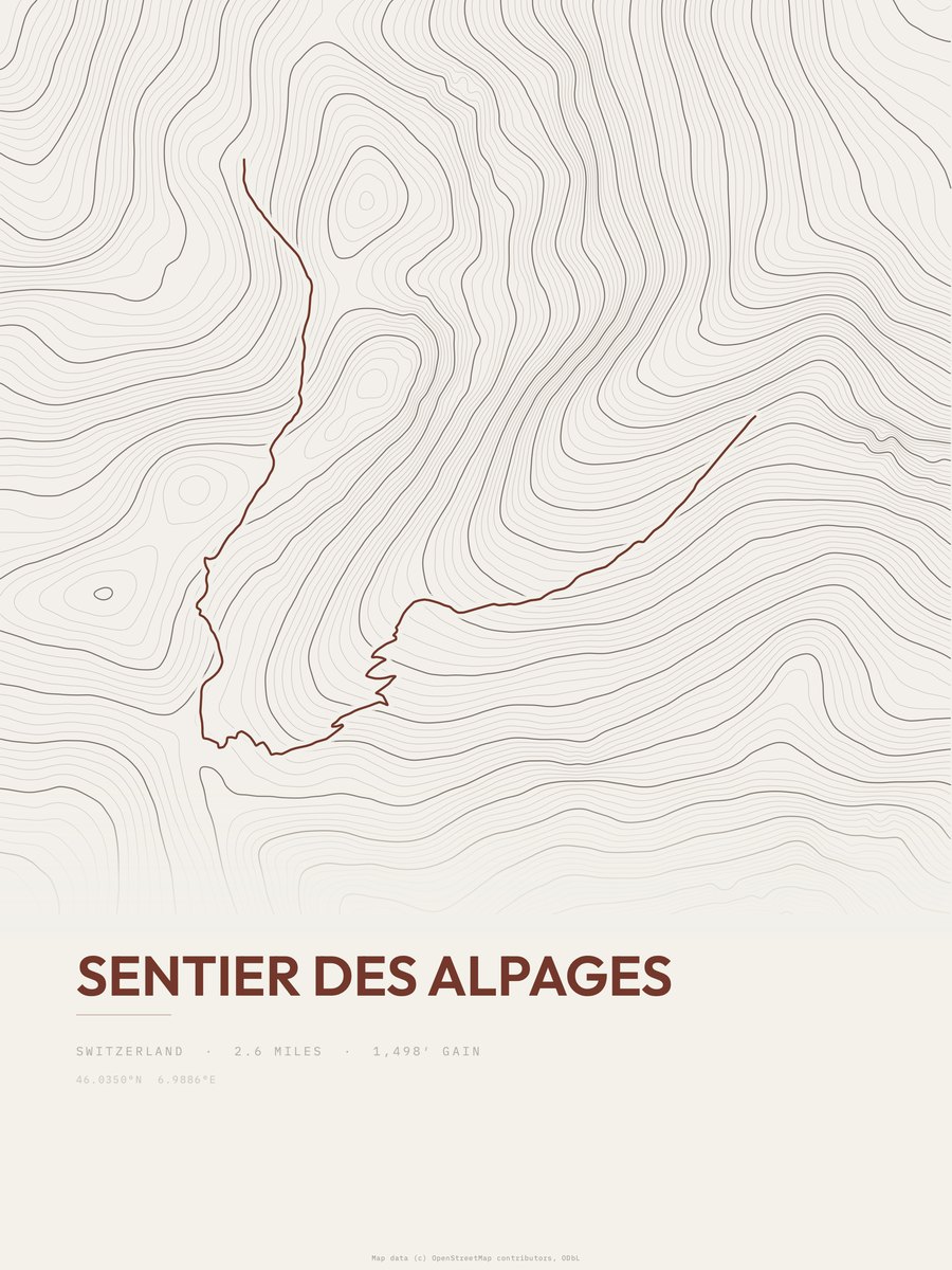 Sentier des Alpages topographic trail print