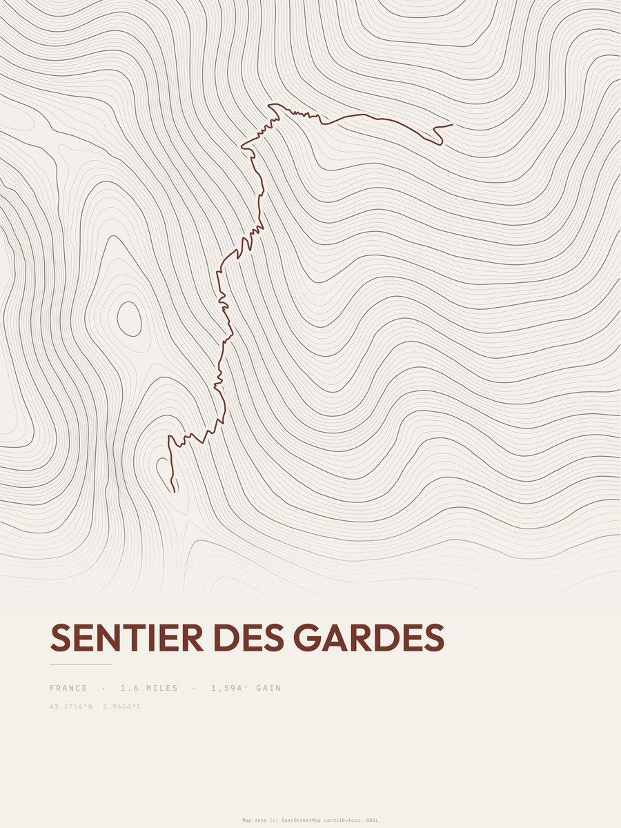 Sentier des Gardes Topographic print