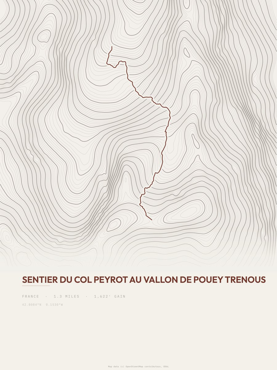 Vallon de Pouey Trenous topographic trail print