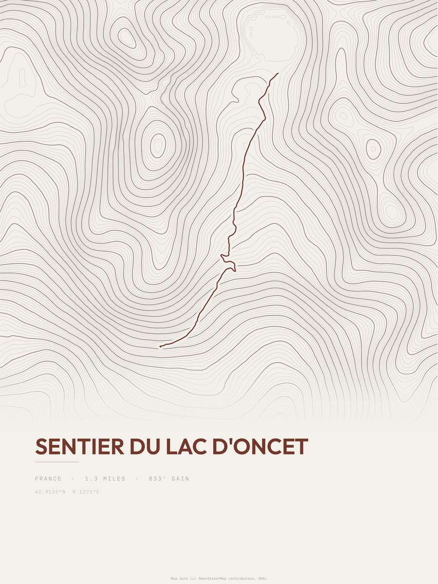 Sentier du Lac d'Oncet Topographic print