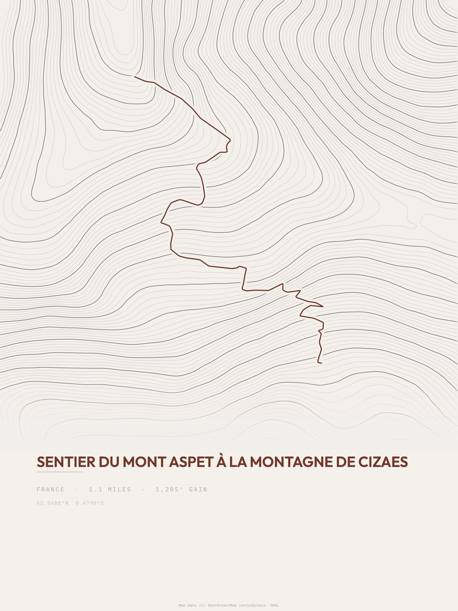 Montagne de Cizaes topographic trail print