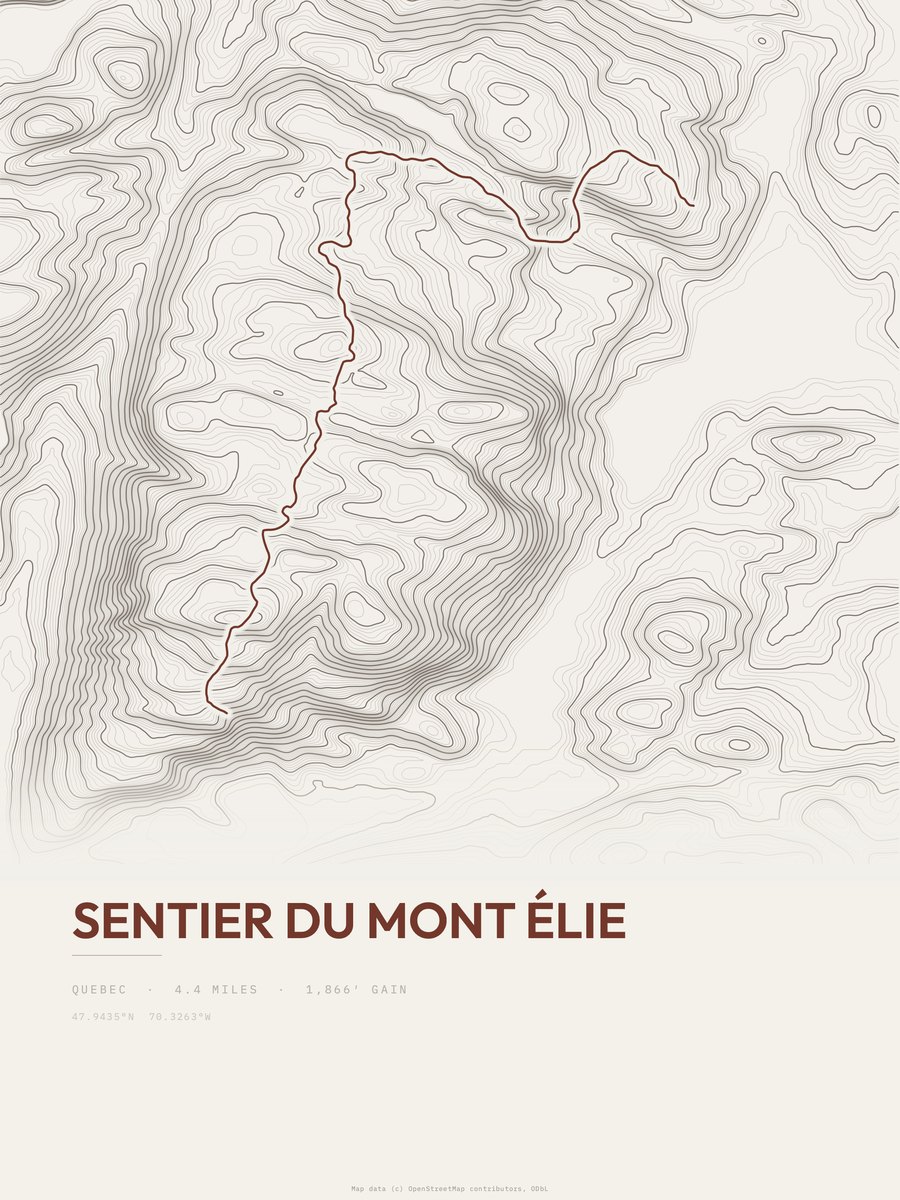 Sentier du Mont Élie topographic trail print
