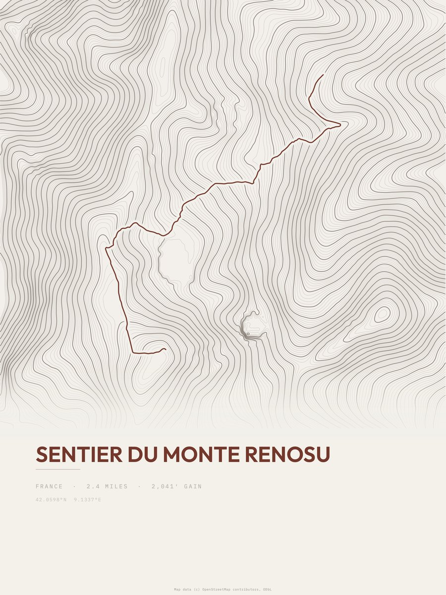 Sentier du Monte Renosu Topographic print