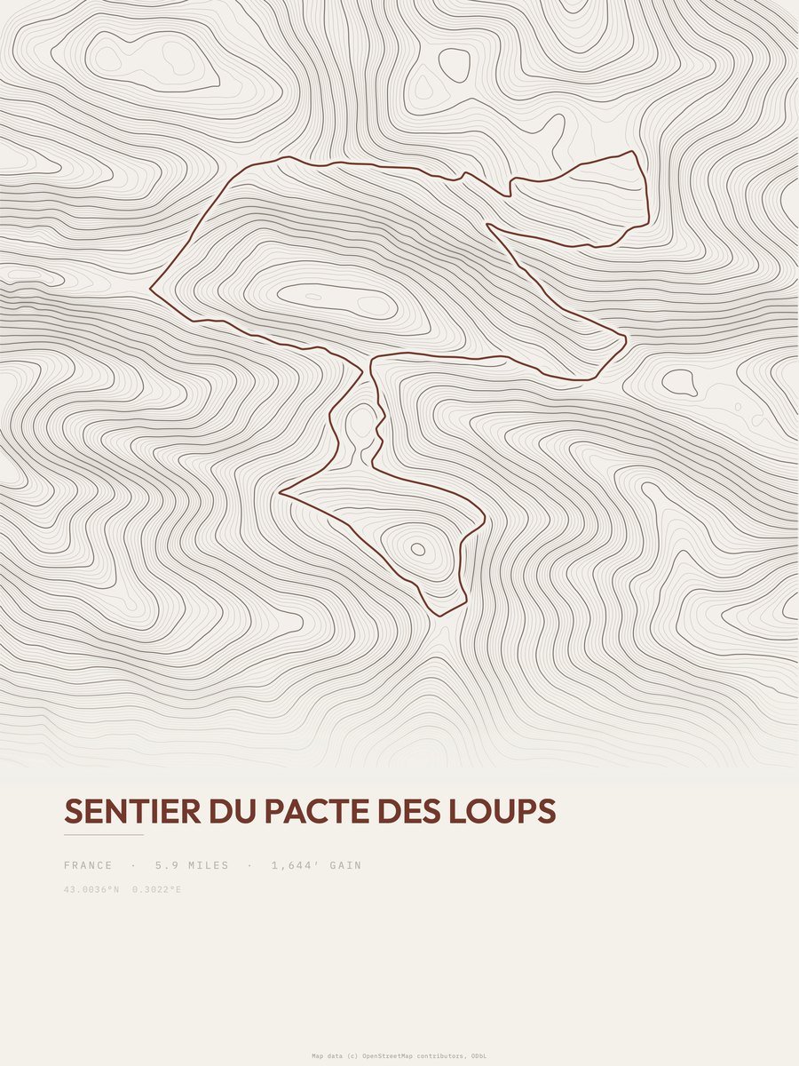 Sentier du Pacte des Loups Topographic print