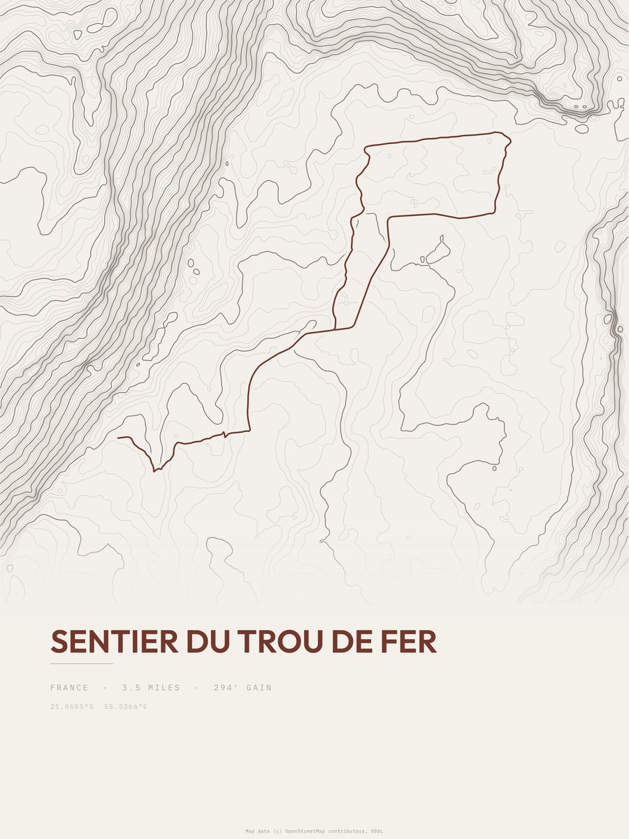 Sentier du Trou de Fer topographic trail print