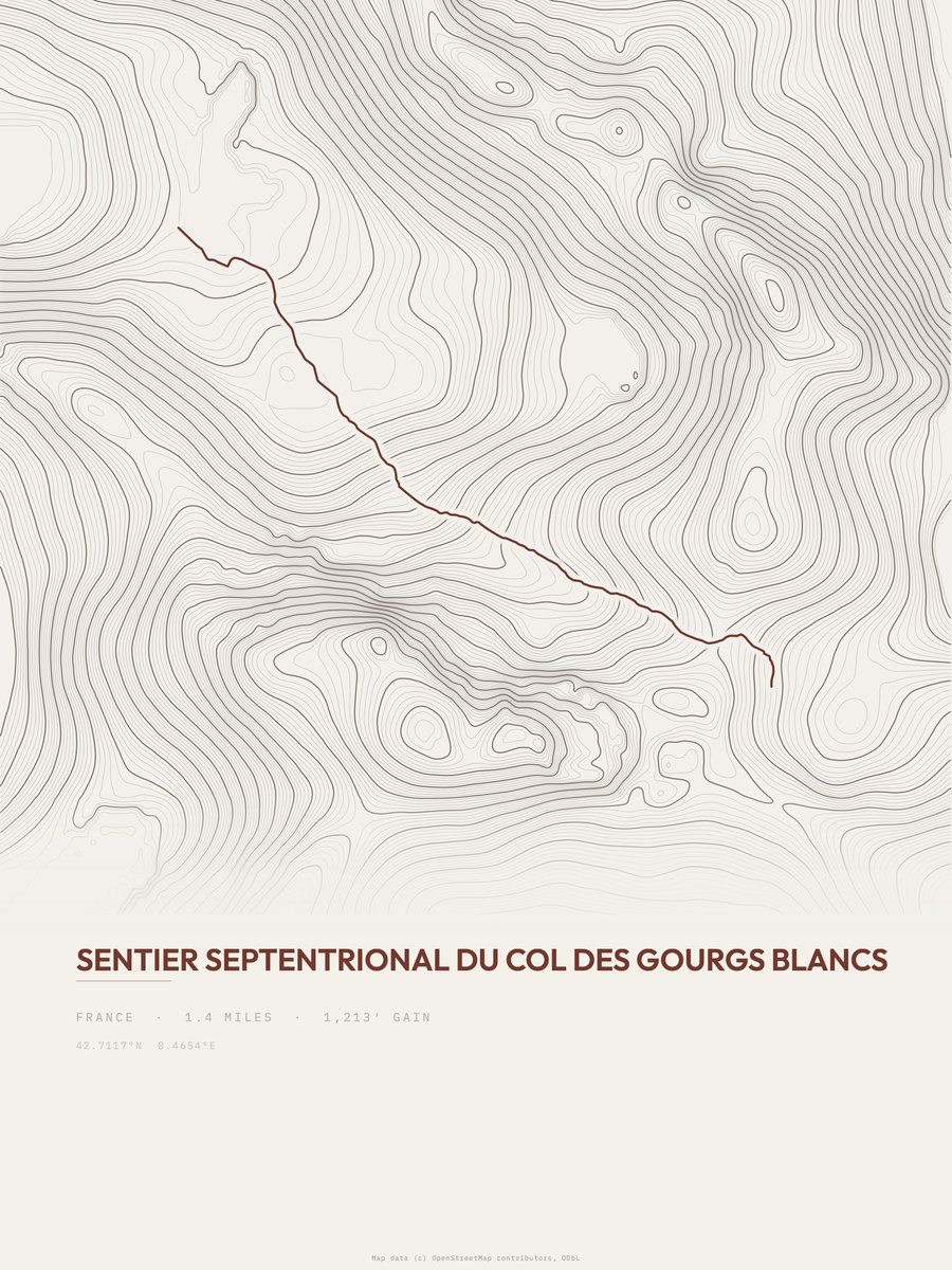 Col des Gourgs Blancs topographic trail print