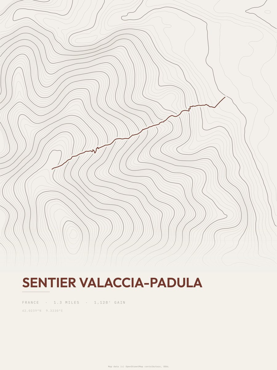 Sentier Valaccia-Padula Topographic print