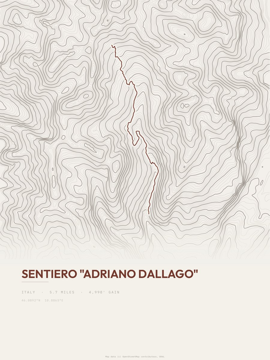 Sentiero "Adriano Dallago" topographic trail print