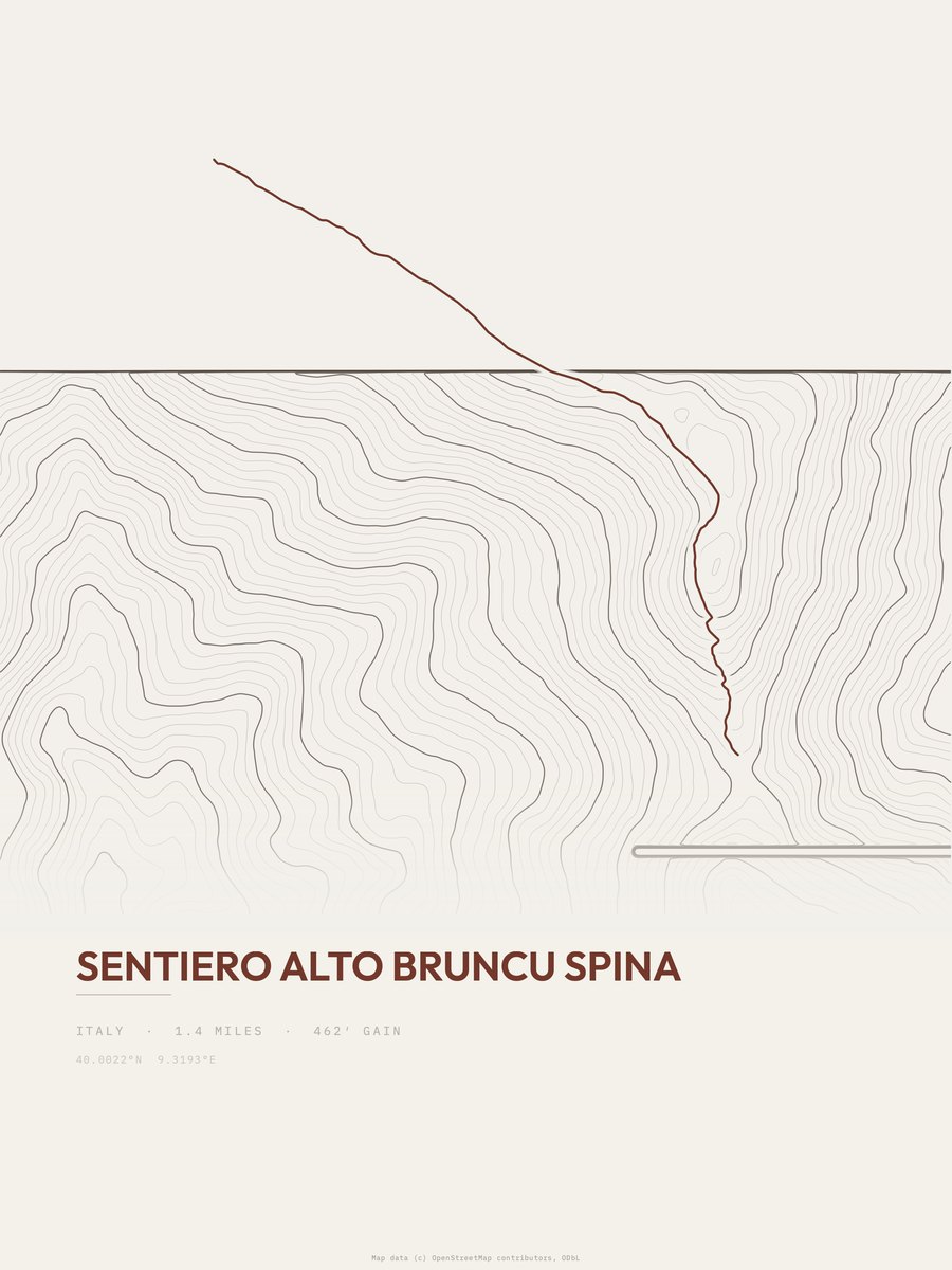 sentiero alto Bruncu Spina topographic trail print