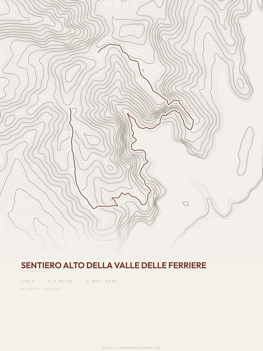 Valle delle Ferriere topographic trail print
