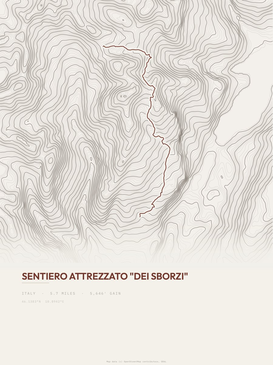 Sentiero attrezzato "dei Sborzi" topographic trail print