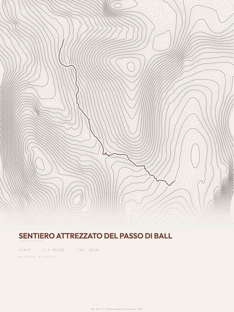 Passo di Ball topographic trail print