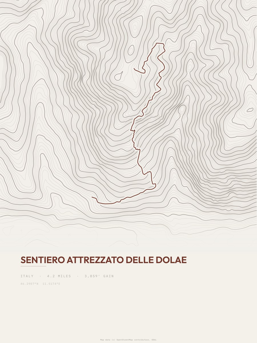 Sentiero attrezzato delle Dolae topographic trail print