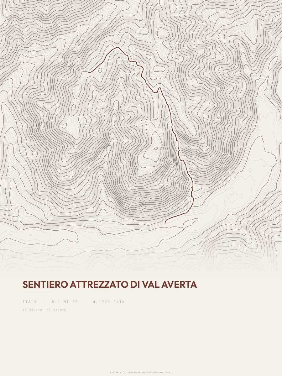 Val Averta topographic trail print