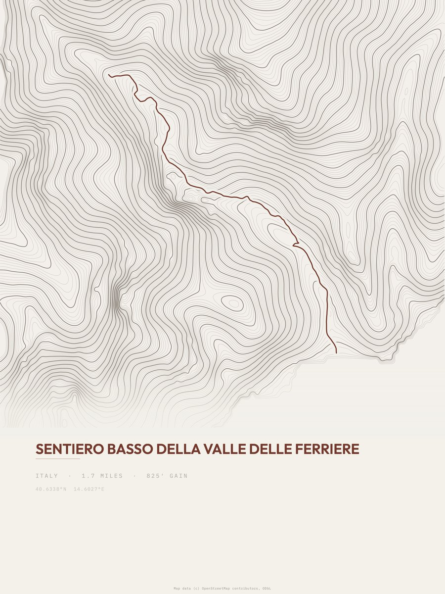 Valle delle Ferriere topographic trail print