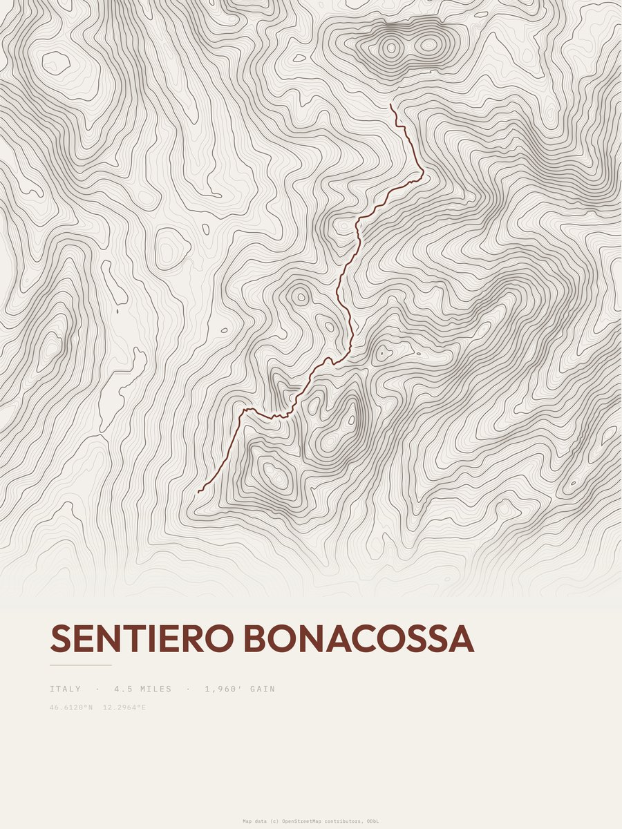 Sentiero Bonacossa Topographic print