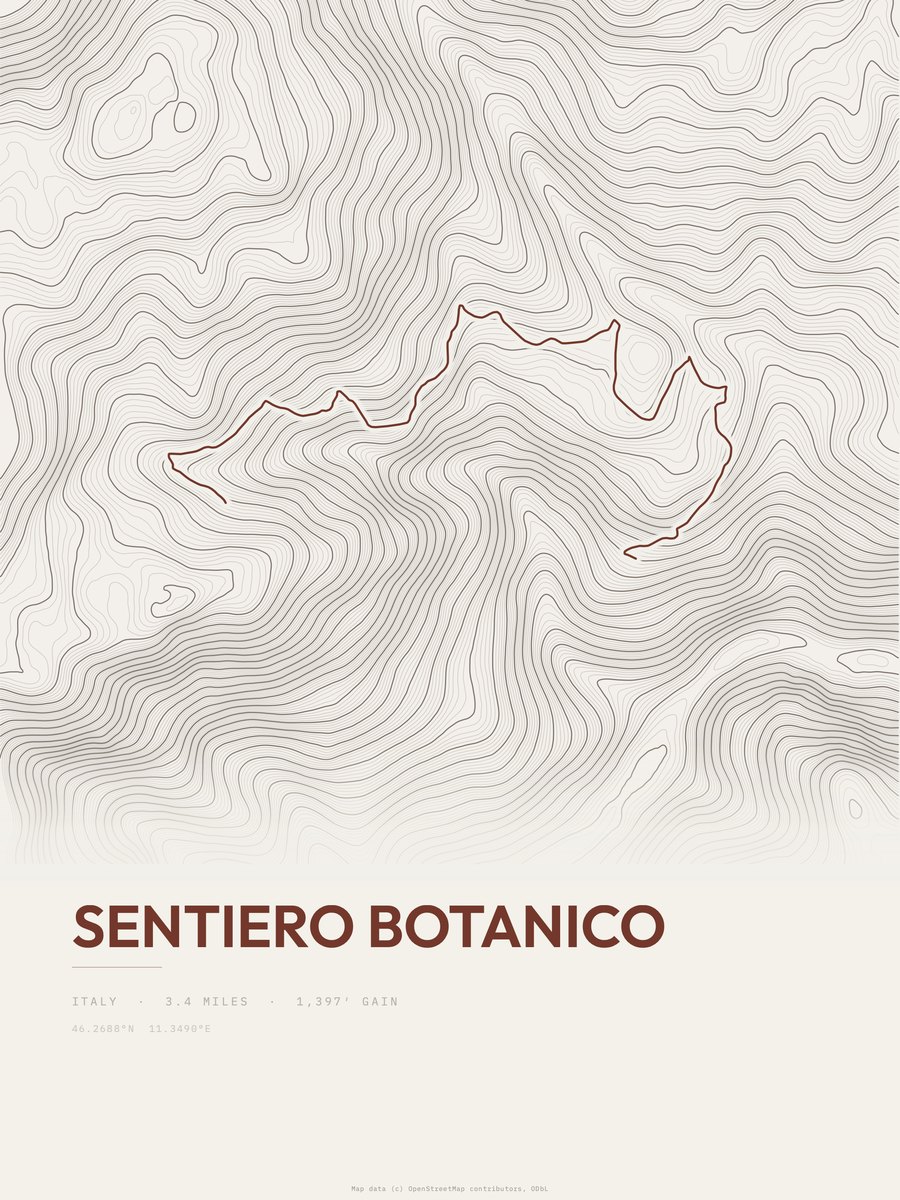 Sentiero Botanico topographic trail print