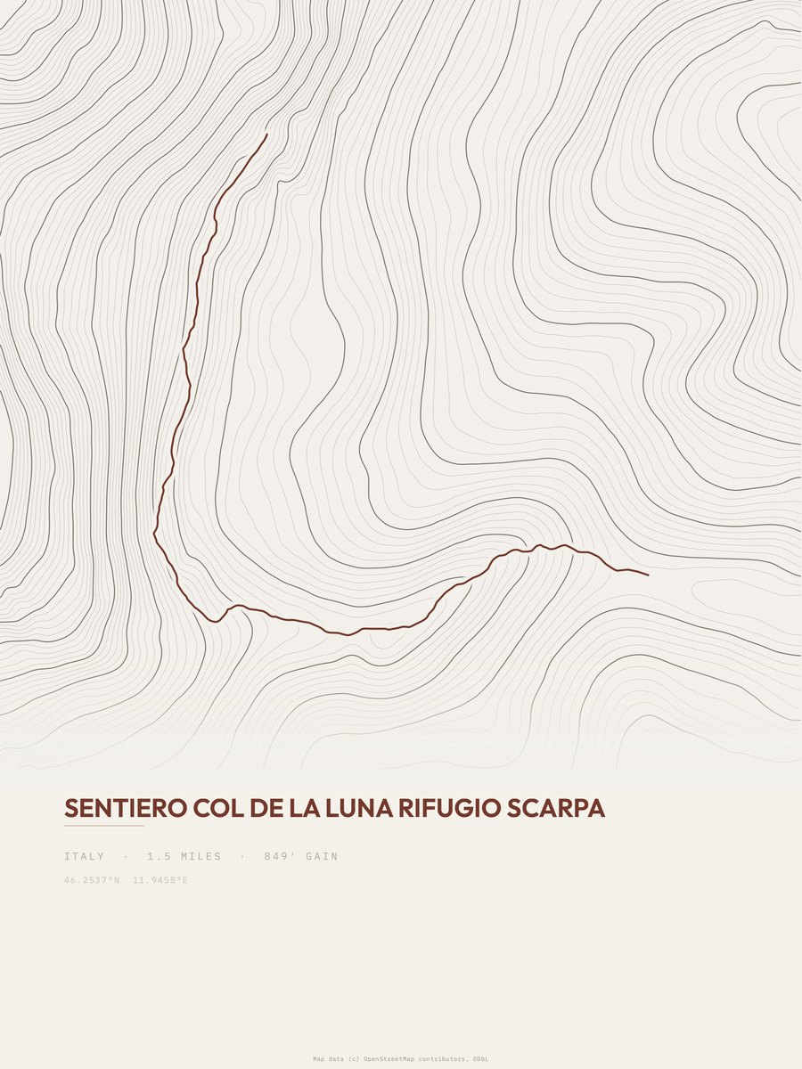 Rifugio Scarpa topographic trail print