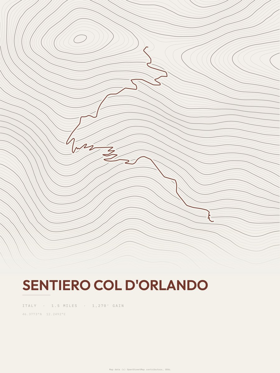 Sentiero Col D'Orlando Topographic print