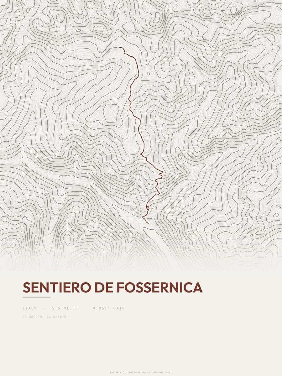Sentiero de Fossernica Topographic print