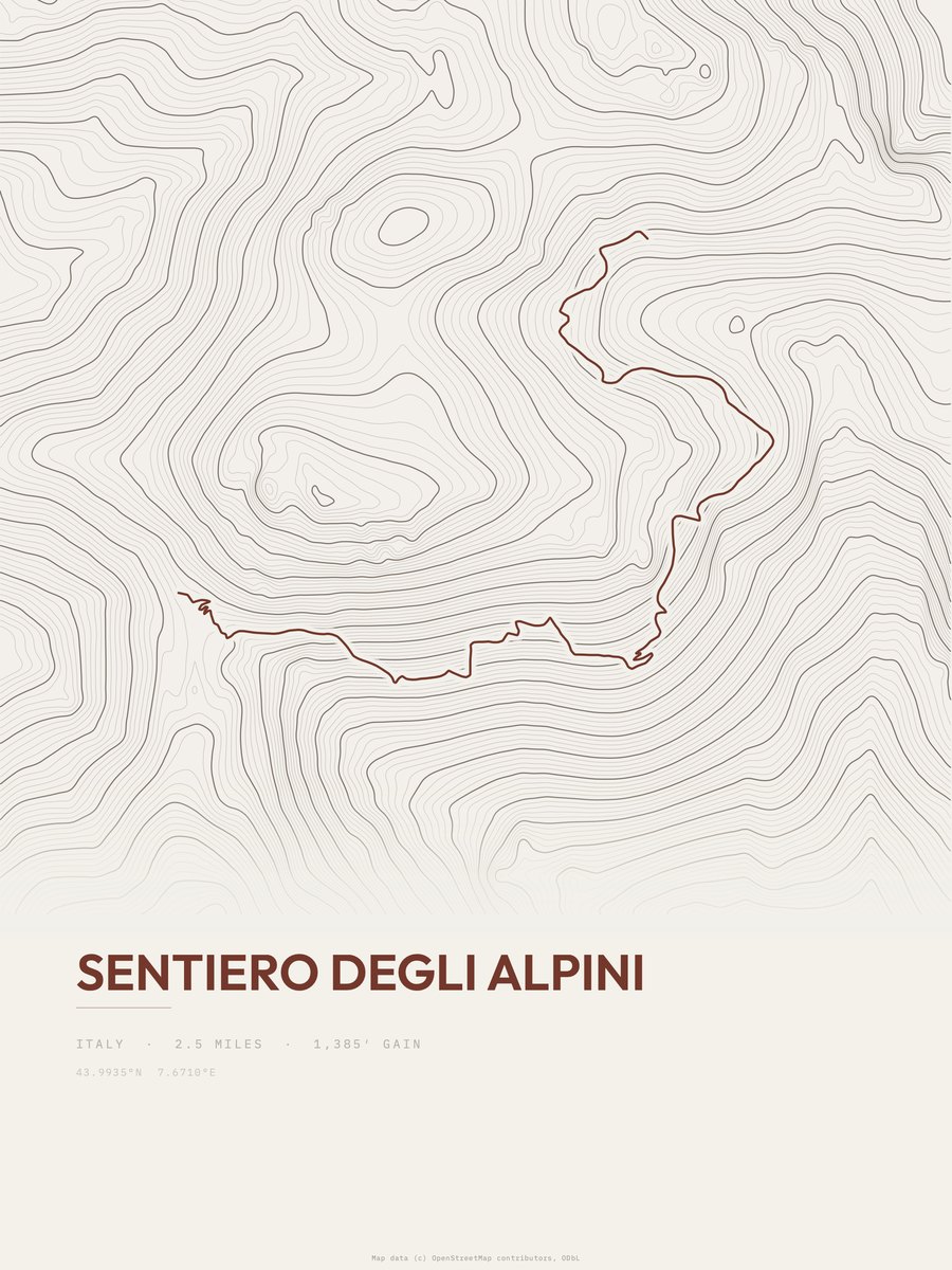 Sentiero degli Alpini Topographic print