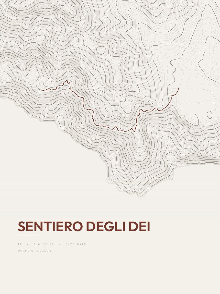 Sentiero degli Dei topographic trail print