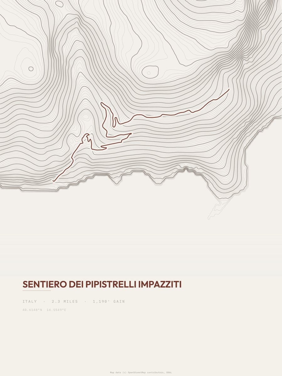 Sentiero dei Pipistrelli Impazziti topographic trail print