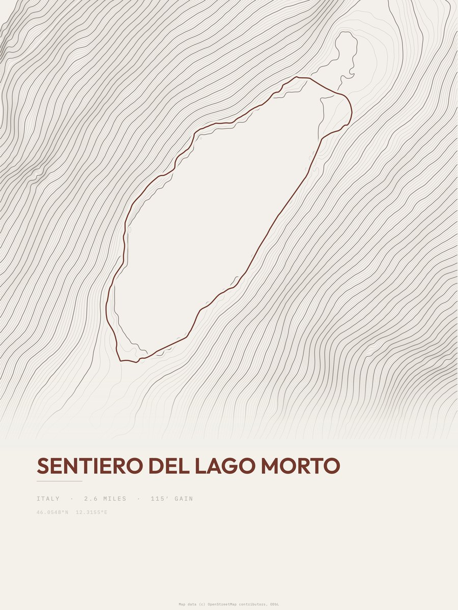 Sentiero del Lago Morto topographic trail print