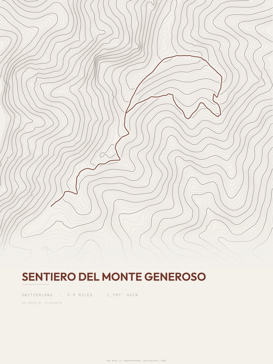 Sentiero del Monte Generoso topographic trail print