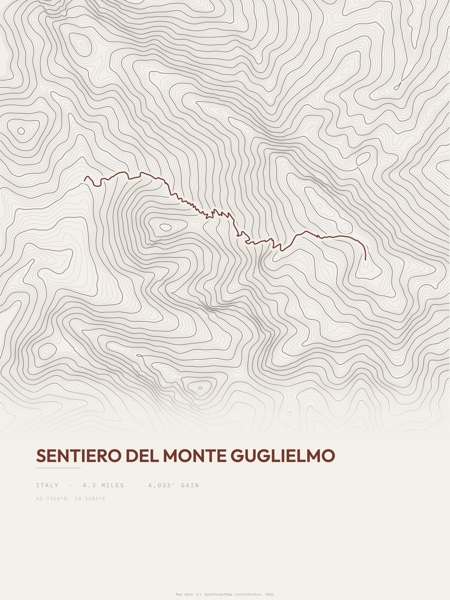 Sentiero del Monte Guglielmo Topographic print