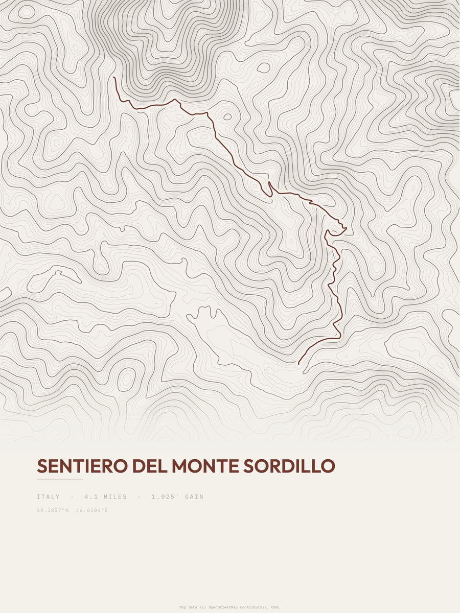 Sentiero del Monte Sordillo Topographic print