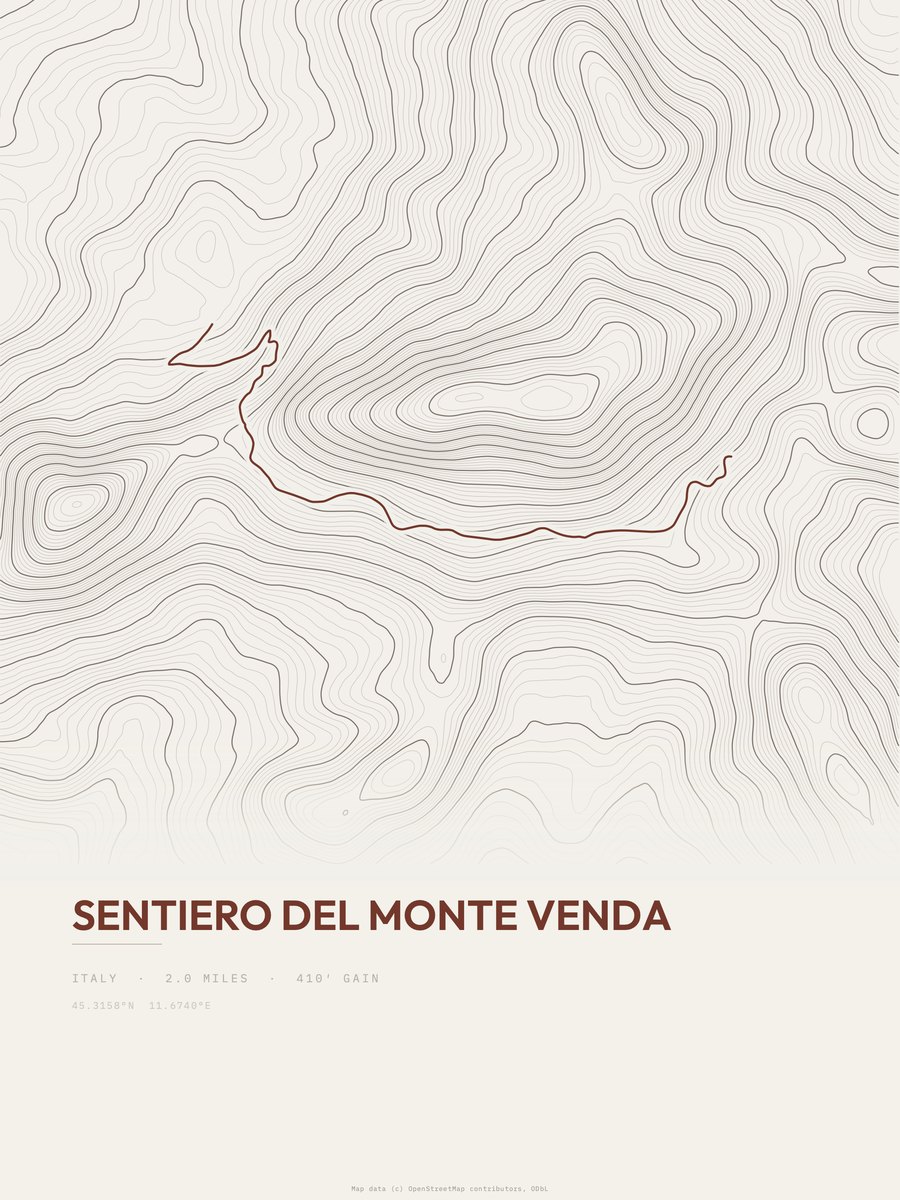 Sentiero del Monte Venda topographic trail print