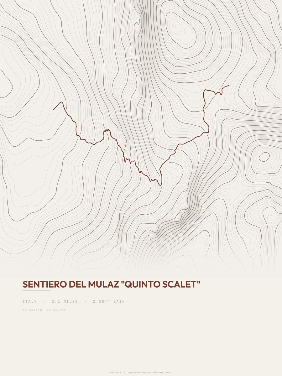 Sentiero del Mulaz topographic trail print