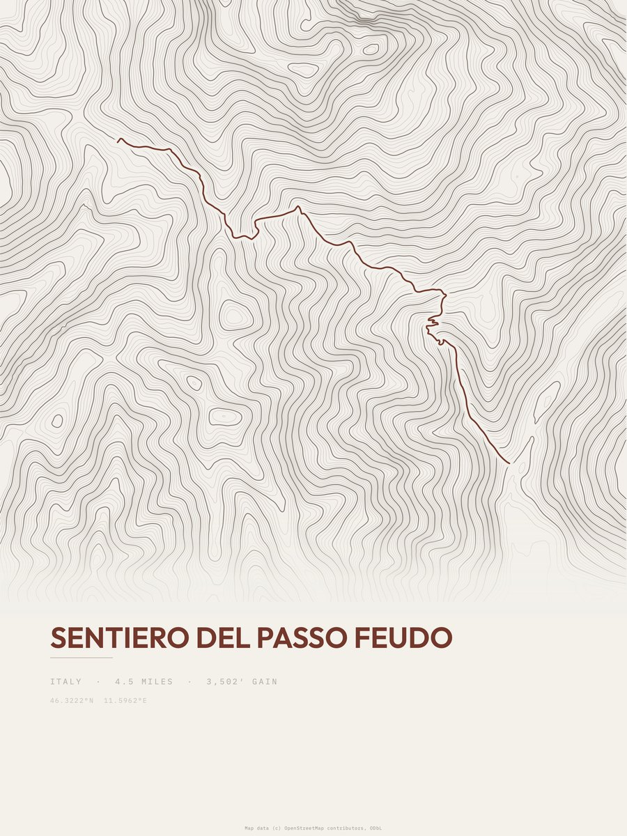Sentiero del Passo Feudo topographic trail print