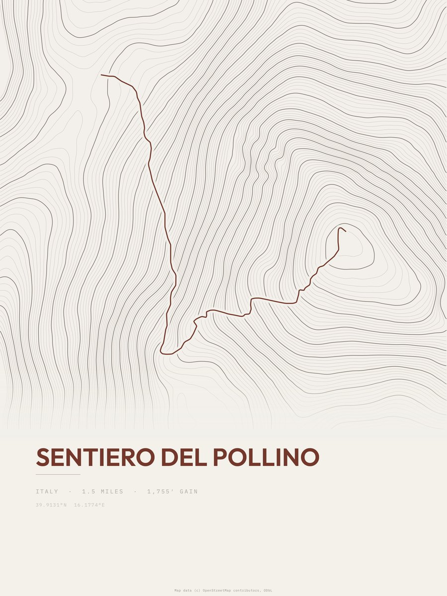 Sentiero del Pollino topographic trail print