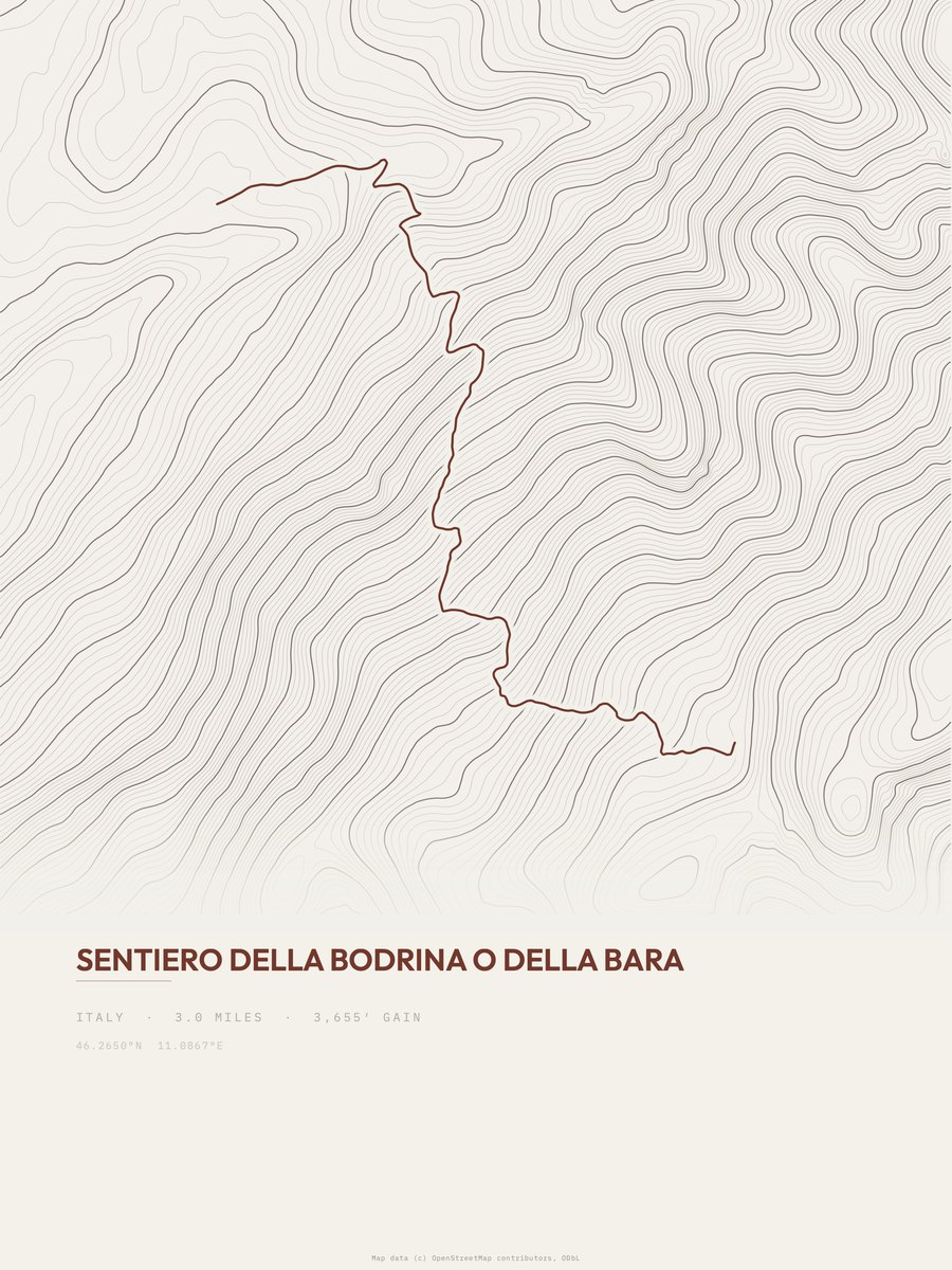 Sentiero della Bodrina topographic trail print