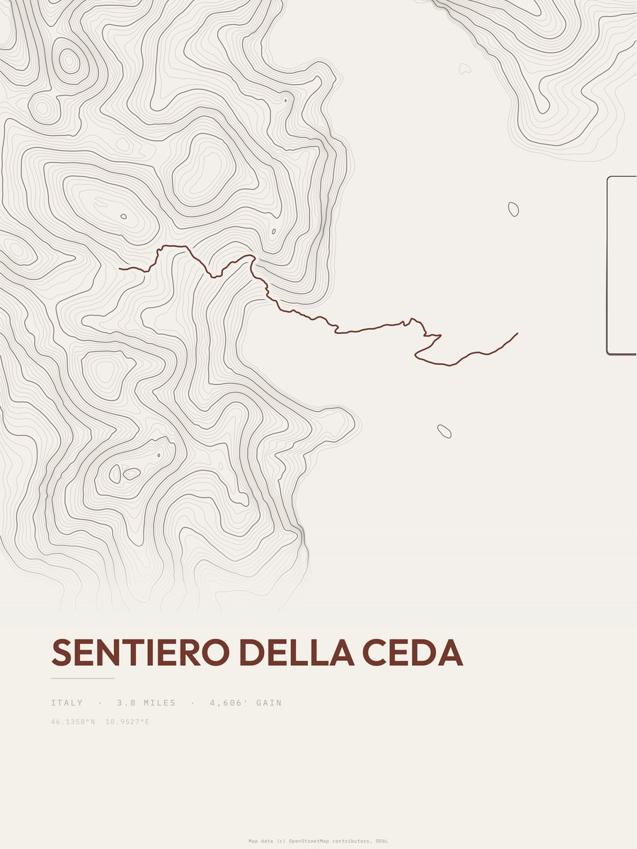 Sentiero della Ceda topographic trail print