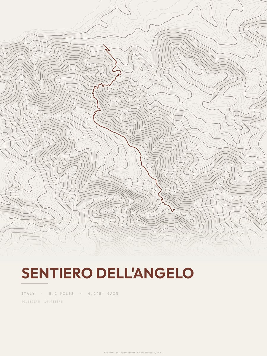 Sentiero dell'Angelo topographic trail print