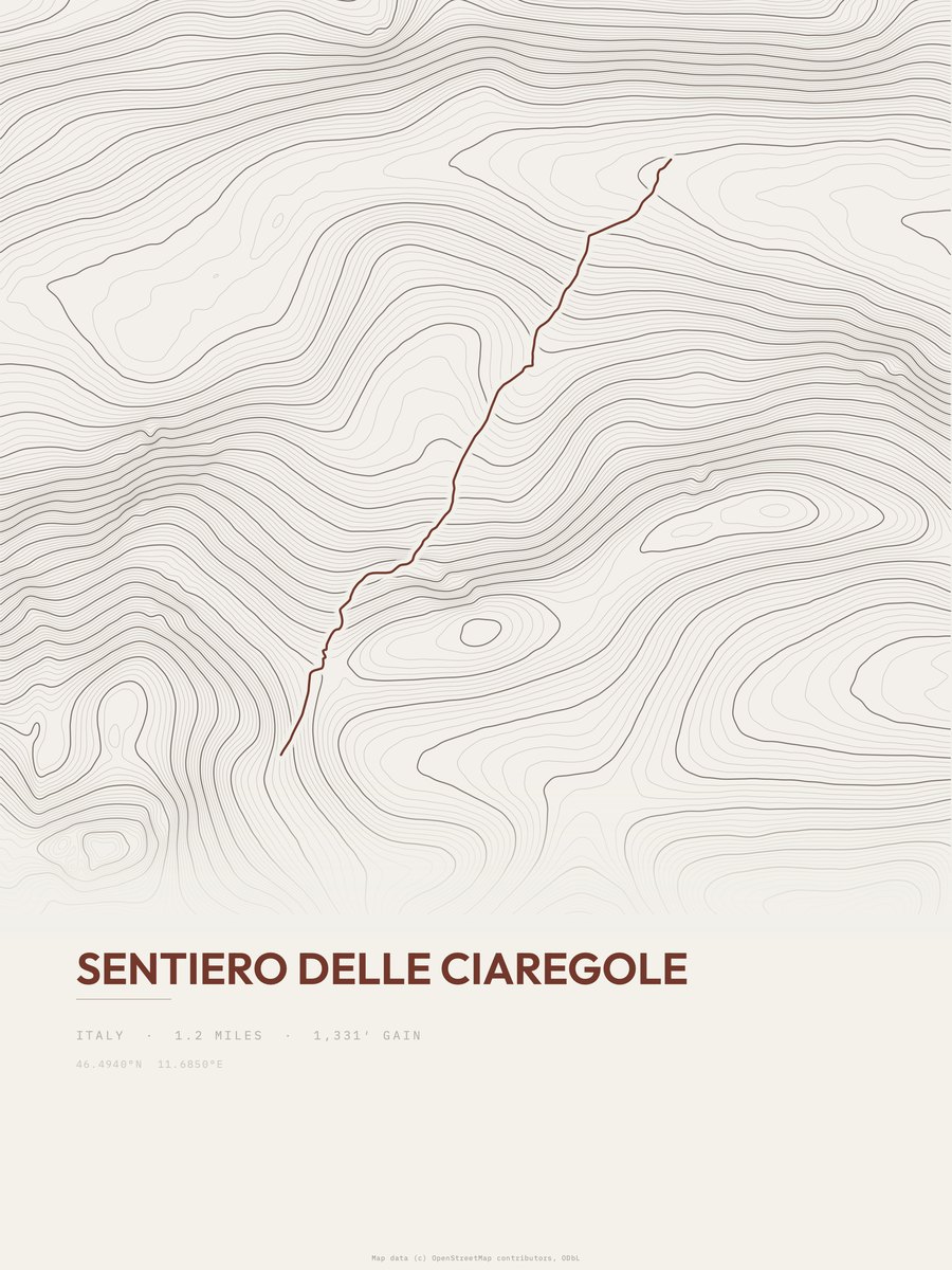 Sentiero delle Ciaregole Topographic print