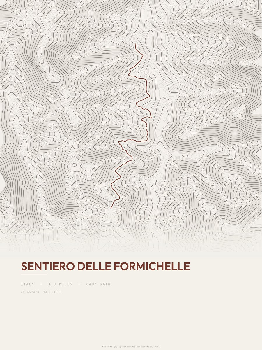 Sentiero delle Formichelle topographic trail print