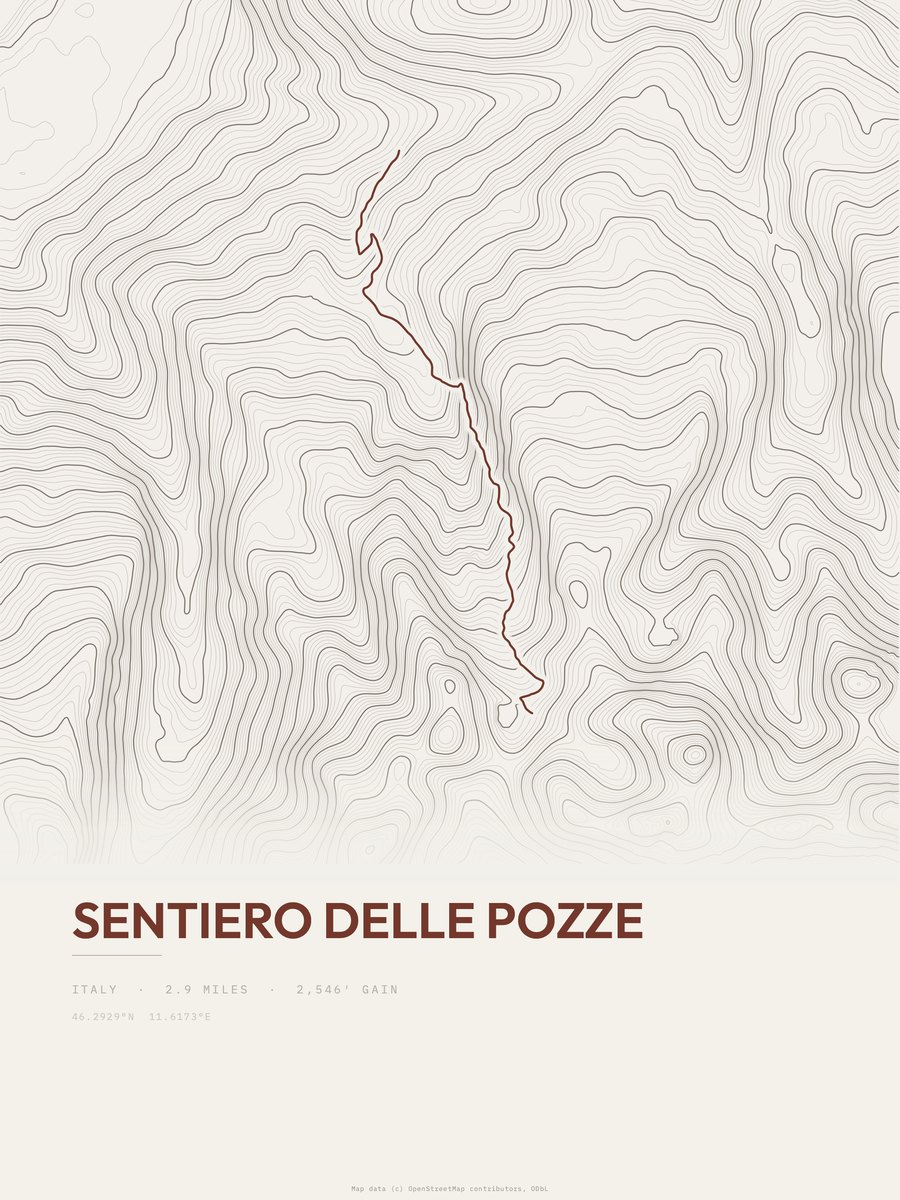 Sentiero delle Pozze topographic trail print