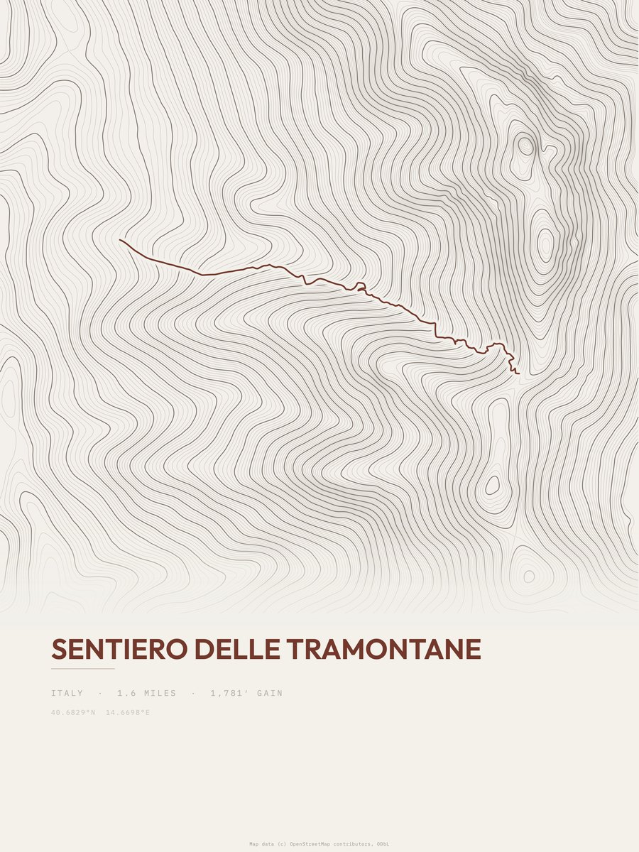 Sentiero delle Tramontane topographic trail print