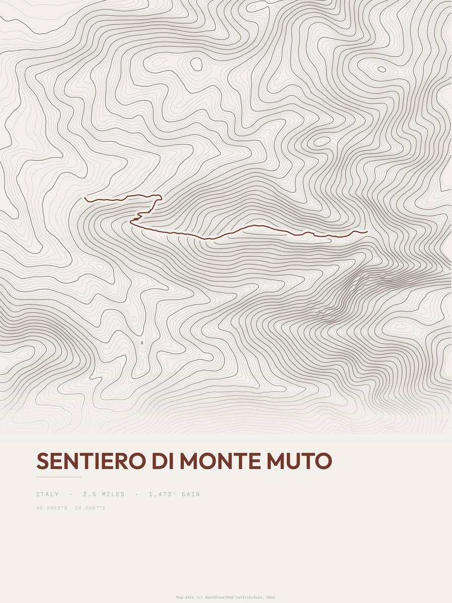 Sentiero di Monte Muto topographic trail print