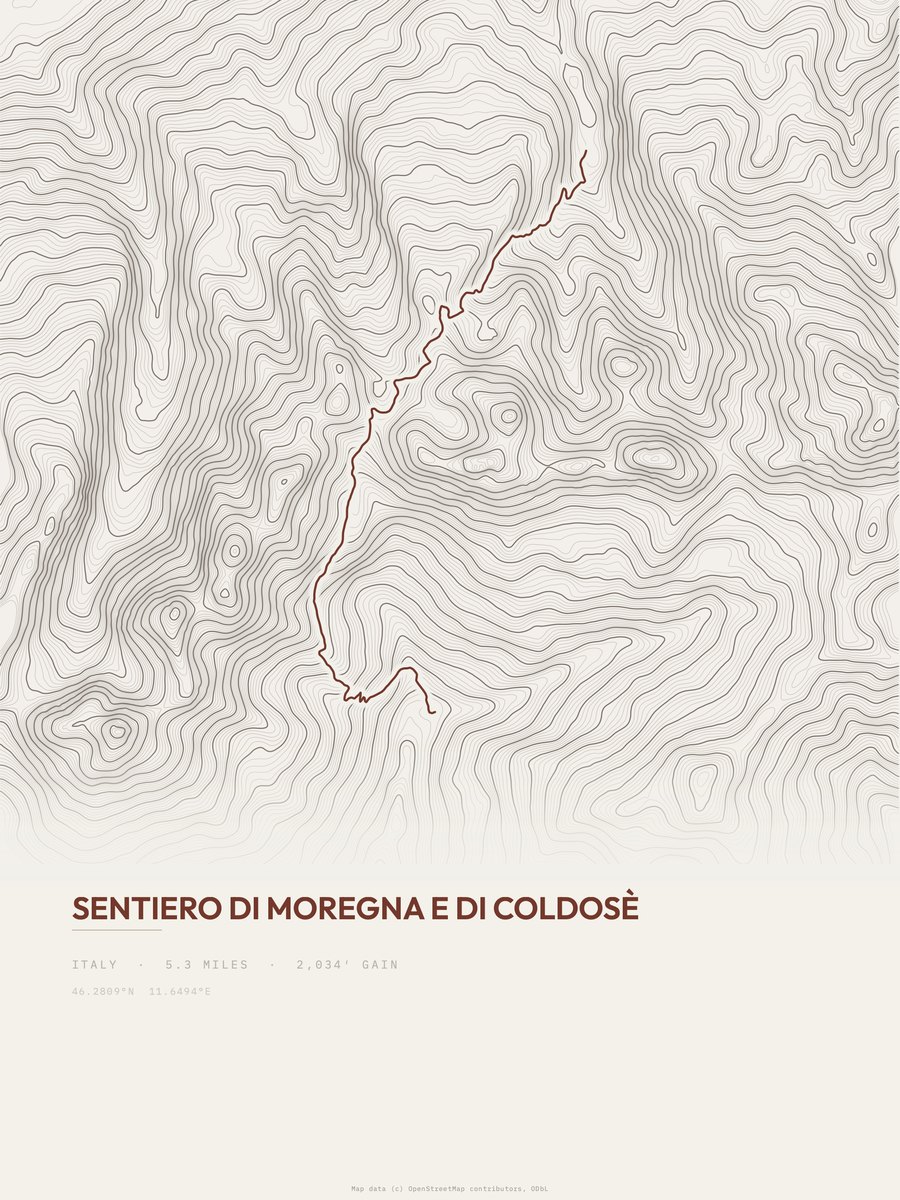 Sentiero di Moregna e di Coldosè topographic trail print