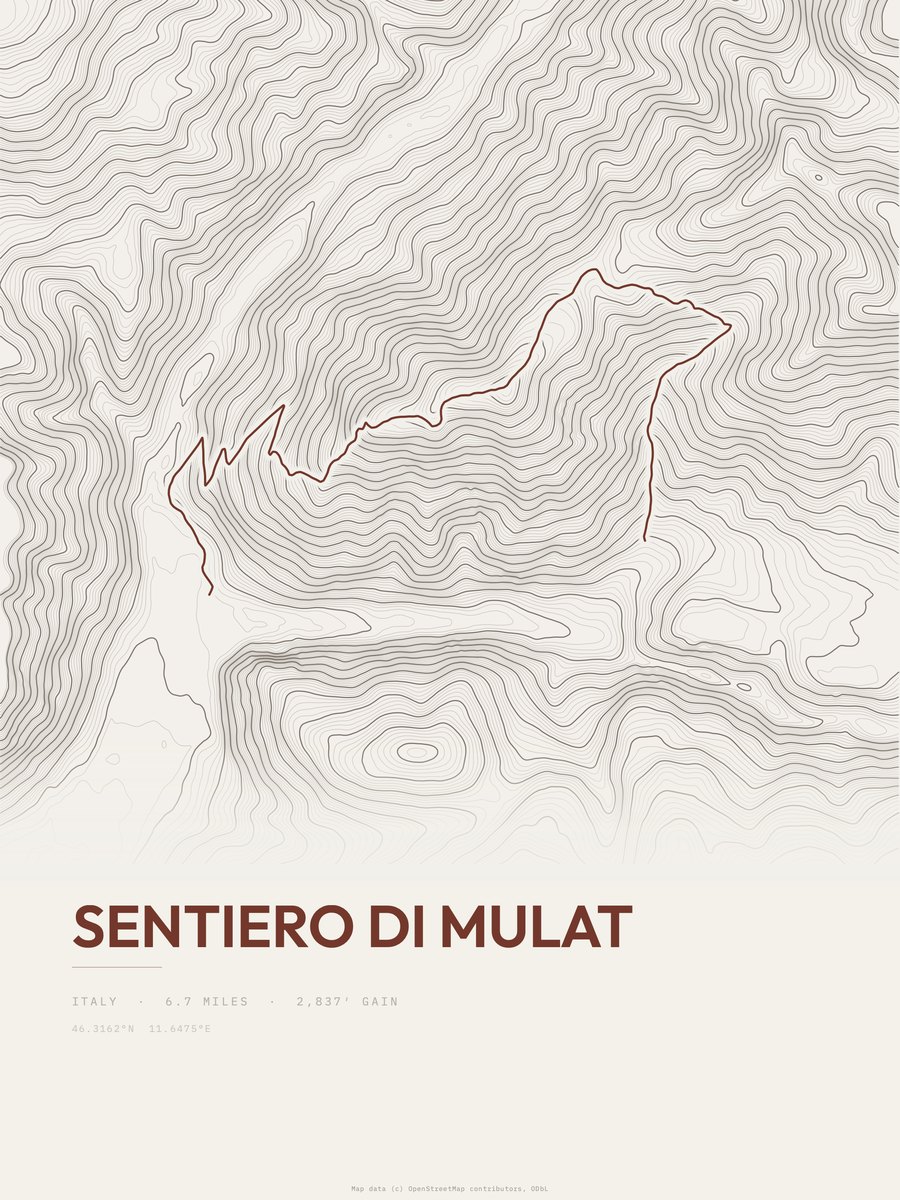 Sentiero di Mulat topographic trail print