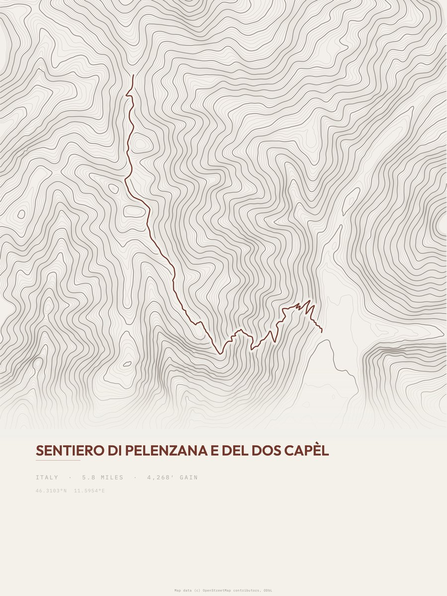 Sentiero di Pelenzana topographic trail print