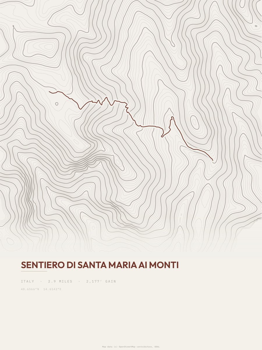 Sentiero di Santa Maria ai Monti topographic trail print