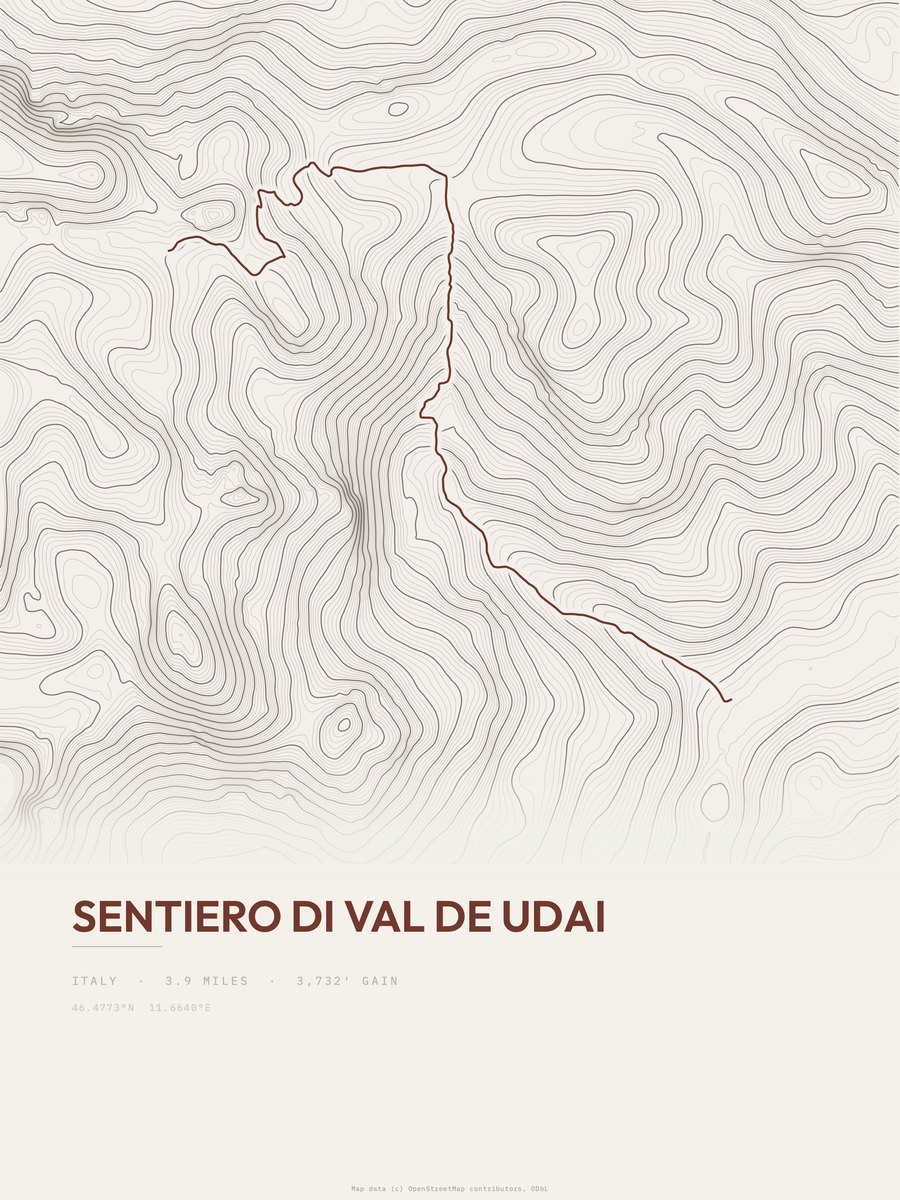 Sentiero di Val de Udai topographic trail print