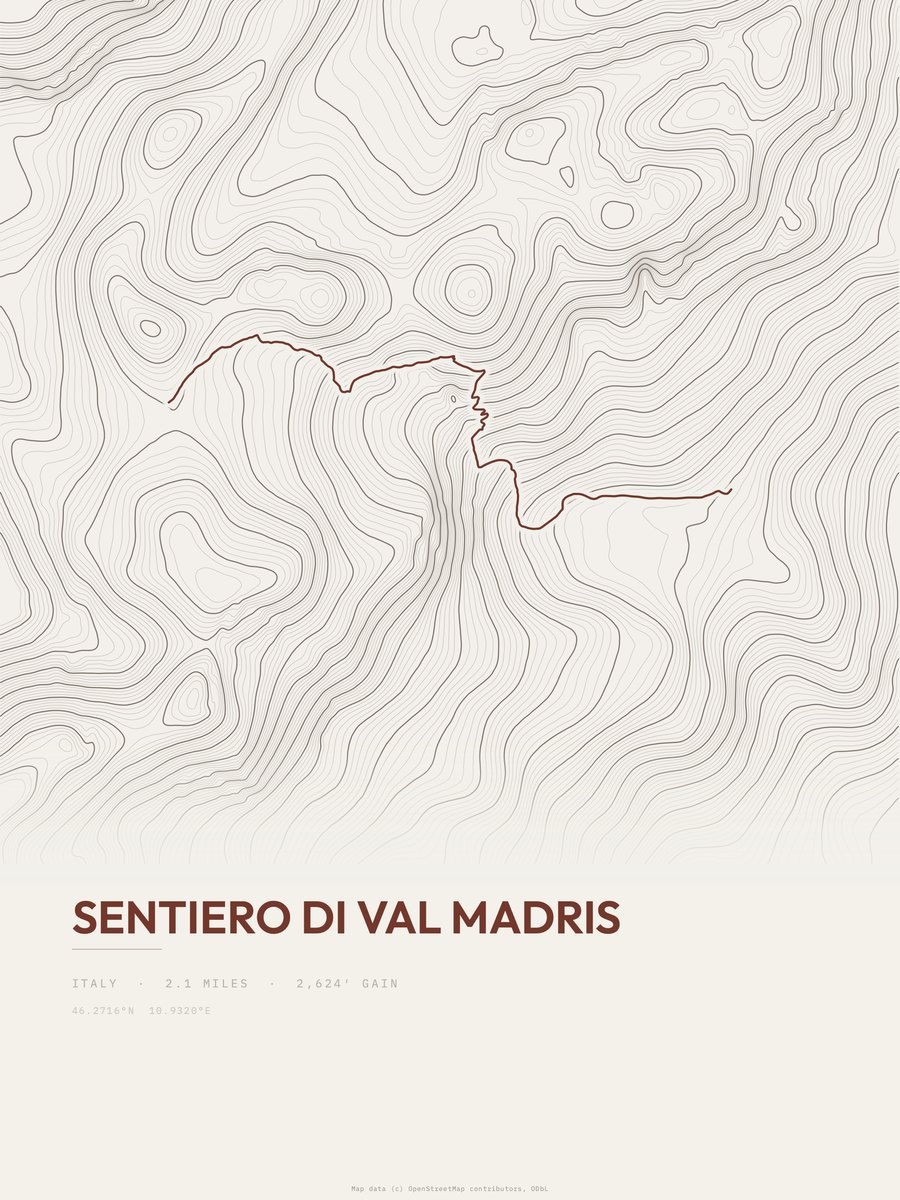 Sentiero di Val Madris topographic trail print